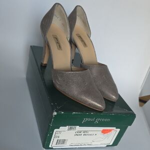 Women's Paul Green Char Smoked Brush Golden Metallic Heels. US 5.5